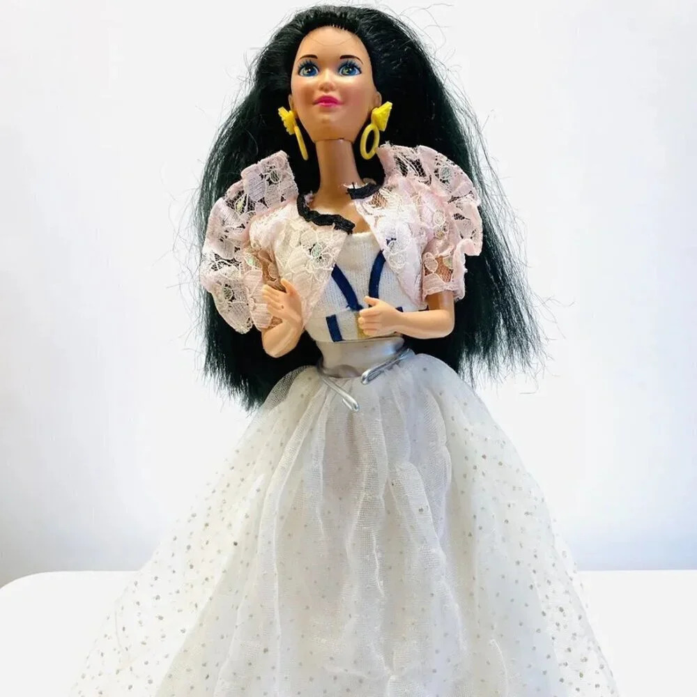 MATTEL BARBIE Asian Doll Long Black Hair Blue Eyes Three Piece Outfit 12" Tall